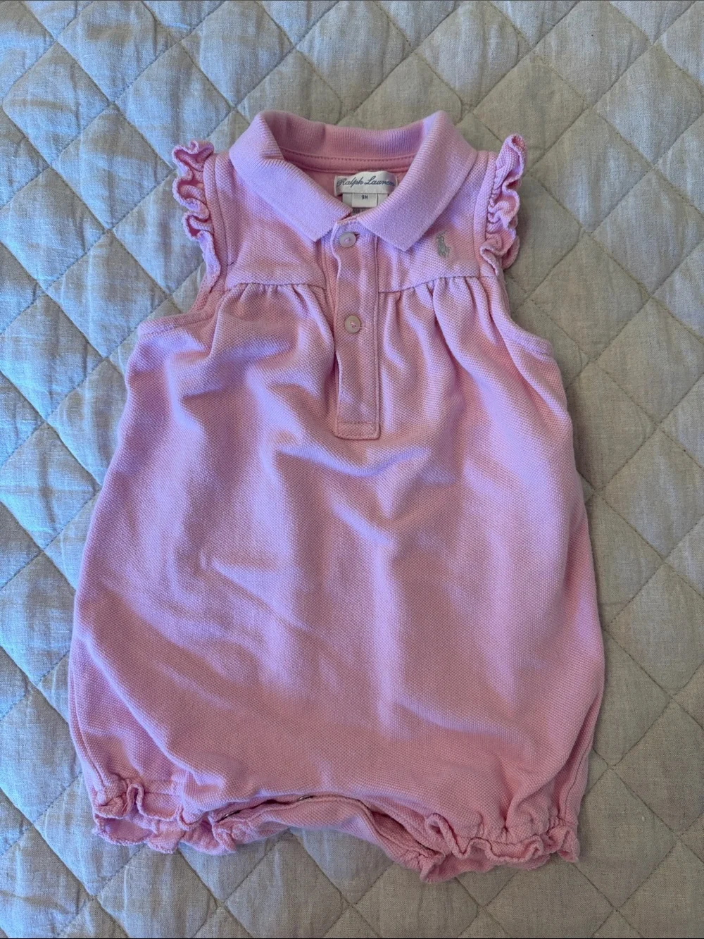 Ralph Lauren Light Pink Pique Cotton Baby Romper